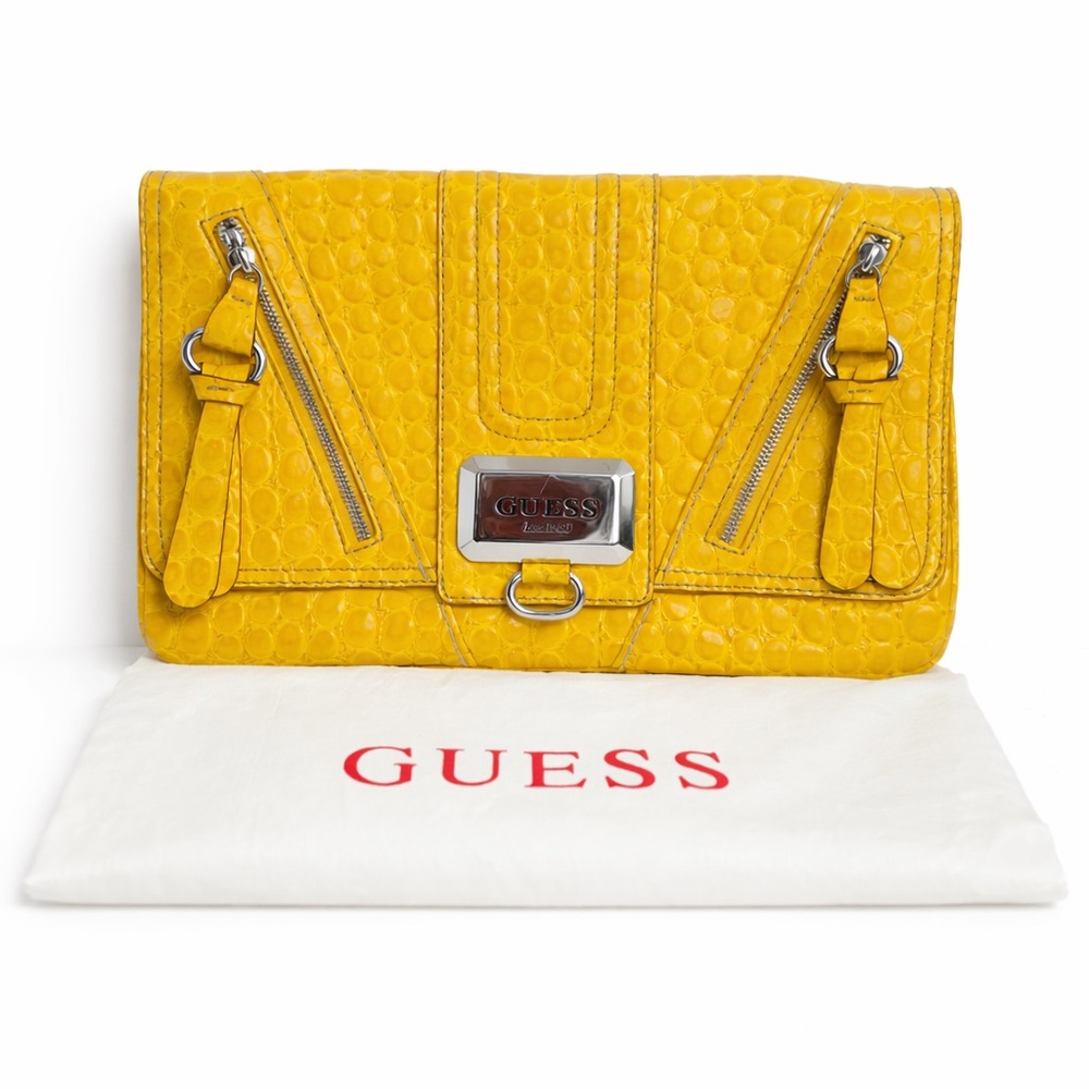 GUESS Yellow Croc Embossed Clutch Purse w Dust Bag
